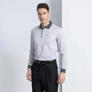 【pierre cardin 皮爾卡登】休閒服飾 印花長袖POLO衫-淺灰色(5225263-95)