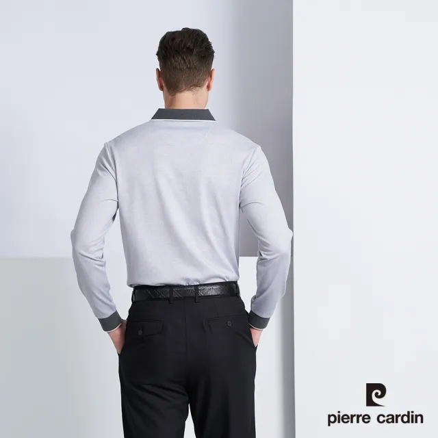 【pierre cardin 皮爾卡登】商務休閒 印花長袖POLO衫-淺灰色(5225263-95)