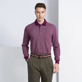 【pierre cardin 皮爾卡登】休閒服飾 蓄熱保暖素色厚長袖POLO衫-紫紅色(5225271-28)