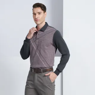 【pierre cardin 皮爾卡登】休閒服飾 蓄熱保暖大定位斜格厚長袖POLO衫-粉色(5225292-73)