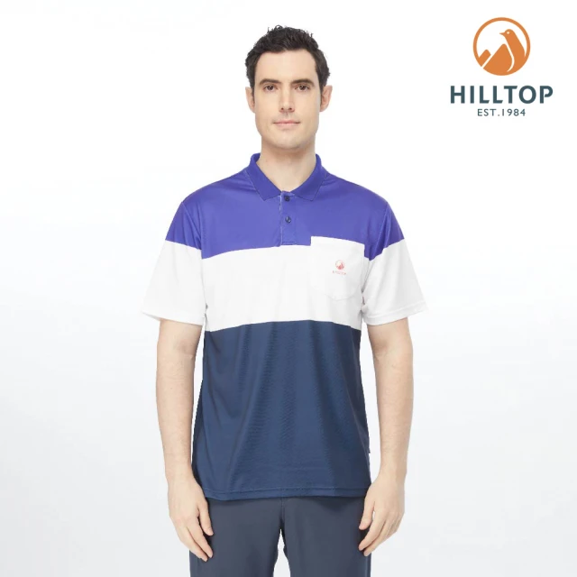 Hilltop 山頂鳥 Golf-Pro Polygiene 男款抗菌吸濕快乾撞色條紋 POLO衫 PS14XMJ5 藍