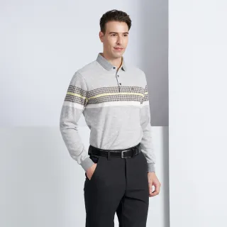 【pierre cardin 皮爾卡登】休閒服飾 蓄熱保暖橫條厚長袖POLO衫-灰色(5225288-95)