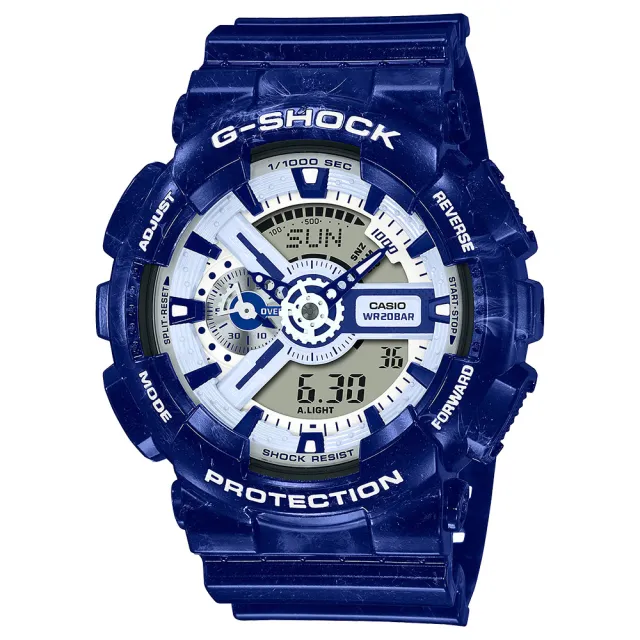 【CASIO 卡西歐】G-SHOCK 青花瓷系列 雙顯手錶 開學(GA-110BWP-2A)