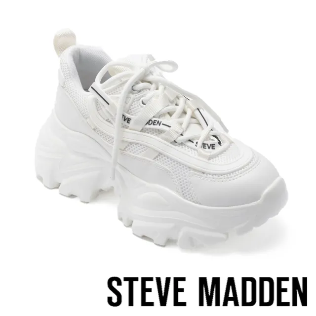 【STEVE MADDEN】RECOUPE 厚底綁帶拼接休閒老爹鞋(白色)