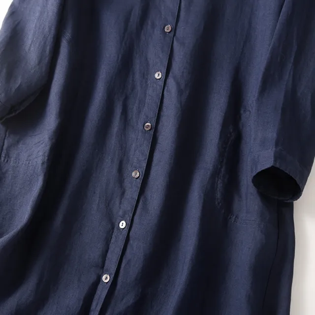 【ACheter】日式寬鬆休閒長袖棉麻襯衫連衣長版洋裝外罩#113738現貨+預購(2色)