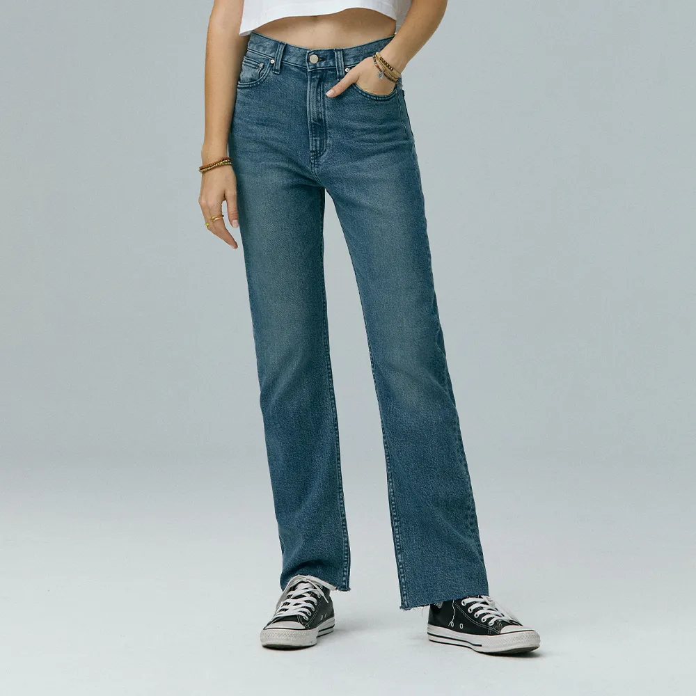【BRAPPERS】女款 環保再生棉系列-高腰彈性中直筒褲(深藍)