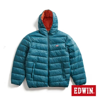 【EDWIN】男裝 超輕量可收納雙面穿連帽羽絨外套(墨綠色)