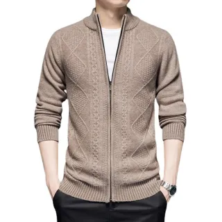 【米蘭精品】100%羊毛衣針織外套(加厚寬鬆立領夾克防寒保暖男外套4色74dp8)