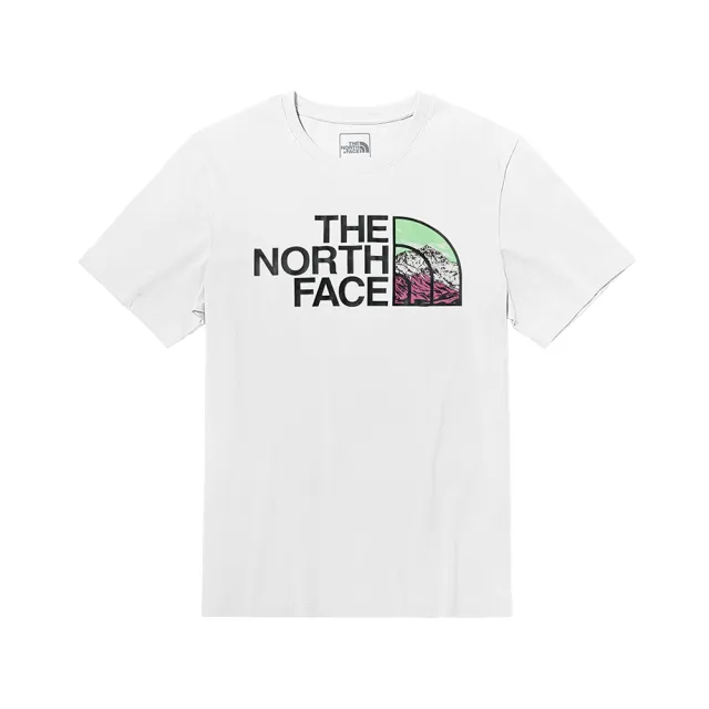 The North Face 北面男款白色LOGO山峰寬鬆純棉短袖T恤｜7QUPFN4