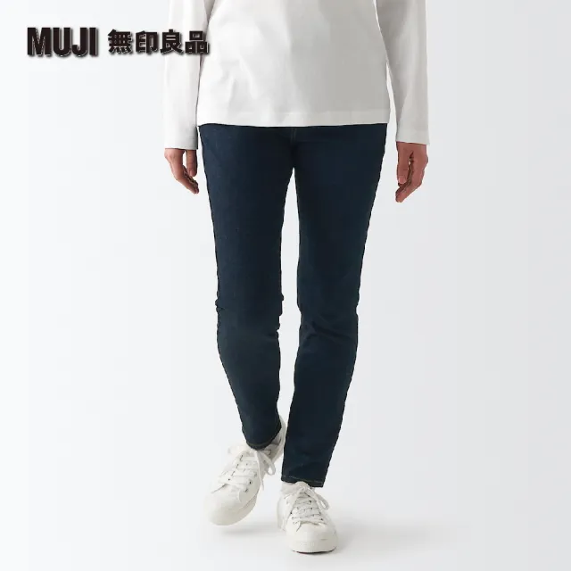 【MUJI 無印良品】女有機棉混超彈力丹寧窄版褲(暗藍)