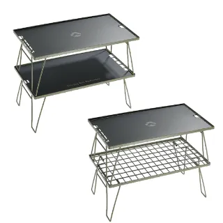 【Campingmoon 柯曼】卡其綠網架桌組_2桌2鋁板1袋(T-233-2TM2)