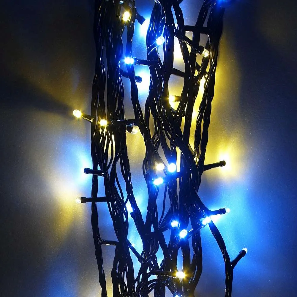 【摩達客】100燈LED燈室內專用串樹燈聖誕燈/暖白＋白光黑線/附贈IC控制器