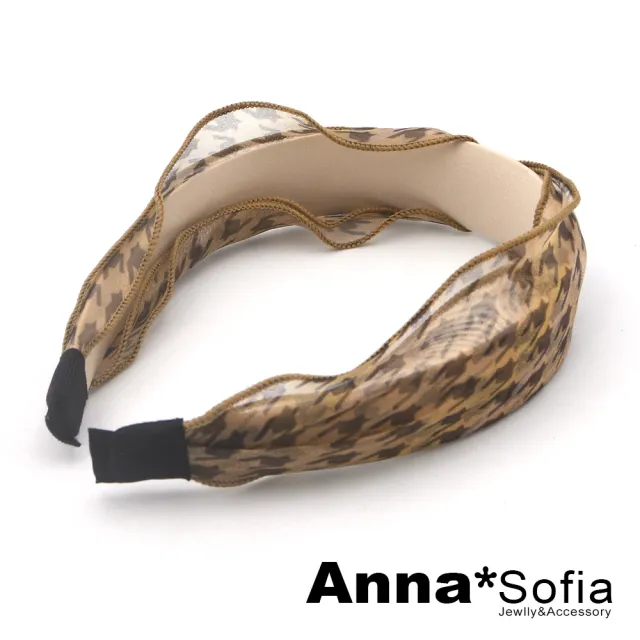 【AnnaSofia】韓式髮箍髮飾-千鳥紗格木耳邊 現貨(咖駝系)