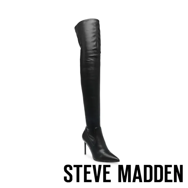 【steve madden】LATE NIGHT 皮革尖頭細跟過膝靴(黑色)