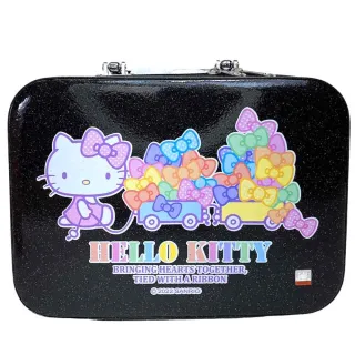 【小禮堂】Hello Kitty 旅行硬殼手提化妝箱 - 黑亮粉款(平輸品)