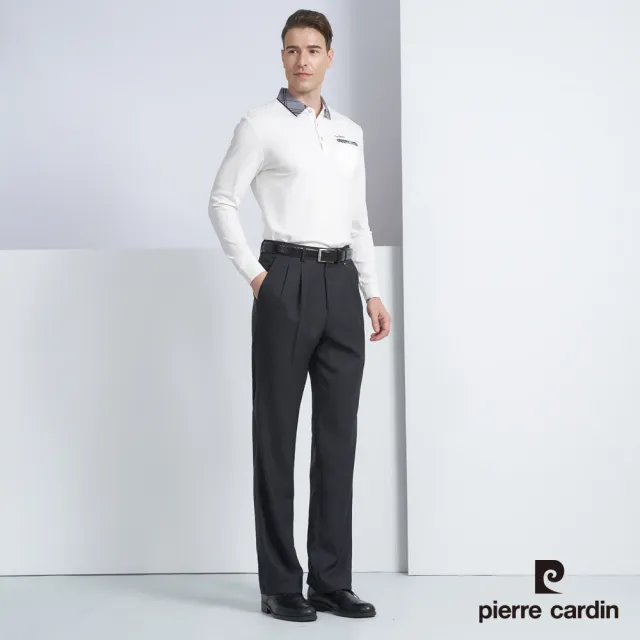 【pierre cardin 皮爾卡登】商務休閒 男款 暗緹花打褶西裝褲-深灰色(5225843-98)