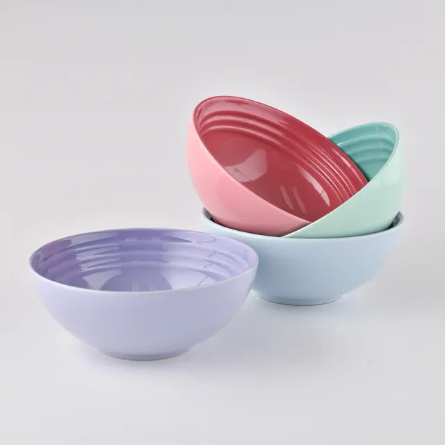 【Le Creuset】布列塔尼圓舞曲系列 早餐穀片碗 16cm 4入 薔薇粉/薄荷綠/海岸藍/粉彩紫