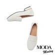 【MODA Moday】復古輕奢毛呢拼接牛皮方頭樂福低跟鞋(白)