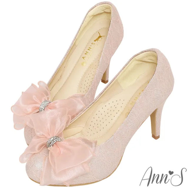 【Ann’S】甜蜜相遇-立體紗質蝴蝶結防水台圓頭婚鞋-9cm-版型偏小(粉)