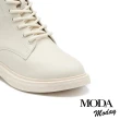 【MODA Moday】純色質感牛皮綁帶Q軟厚底短靴(米白)
