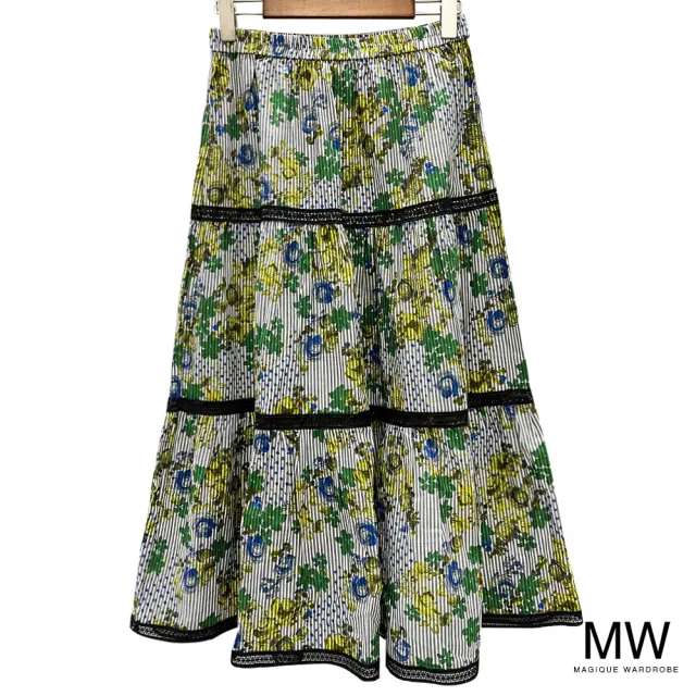 【MAGIQUE WARDROBE】純棉格紋印花拚接蕾絲長裙(2色)