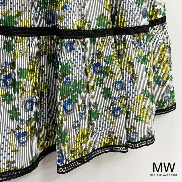 【MAGIQUE WARDROBE】純棉格紋印花拚接蕾絲長裙(2色)