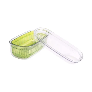 【日本OKA】Vegi mage日製透明雙層瀝水保鮮盒-小-2色可選(洗菜籃/瀝水籃/蔬果收納盒/冰箱收納盒)