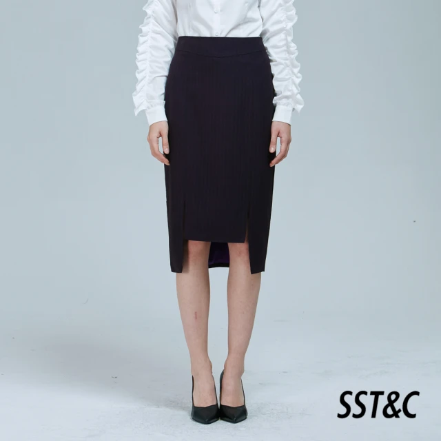 【SST&C 出清２折】520限時限量-暗紫色設計款開衩過膝窄裙7461809011