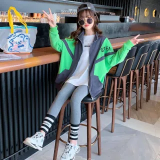 【小衣衫童裝】中大童潮款拼接拉鍊外套長袖長褲套裝(1110902)