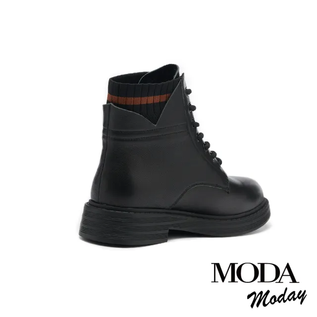 【MODA Moday】純色質感牛皮綁帶Q軟厚底短靴(黑)