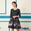 【RED HOUSE 蕾赫斯】心型領玫瑰緹花洋裝(黑色)