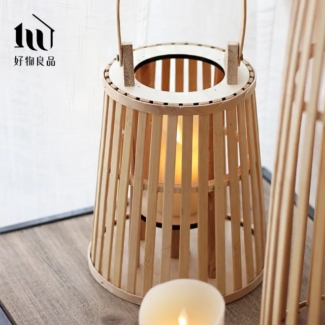 【好物良品】中款_日式簡約手工竹藝編織落地式裝飾籃吊掛燈(客廳陽台庭院裝飾品 飯店大廳擺飾品)