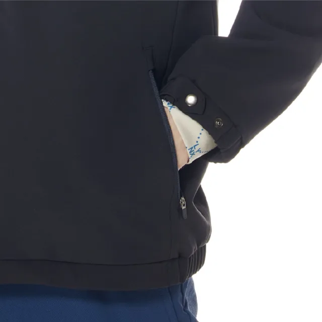 【Lynx Golf】男款防風防潑水刷毛保暖山貓繡花拉鍊胸袋設計長袖外套(黑色)