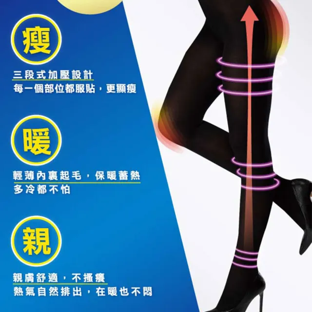 【QIDINA】台灣製儂儂石墨稀美型保暖褲襪F款x3(黑絲襪 美腿襪 內搭褲 刷毛褲襪)