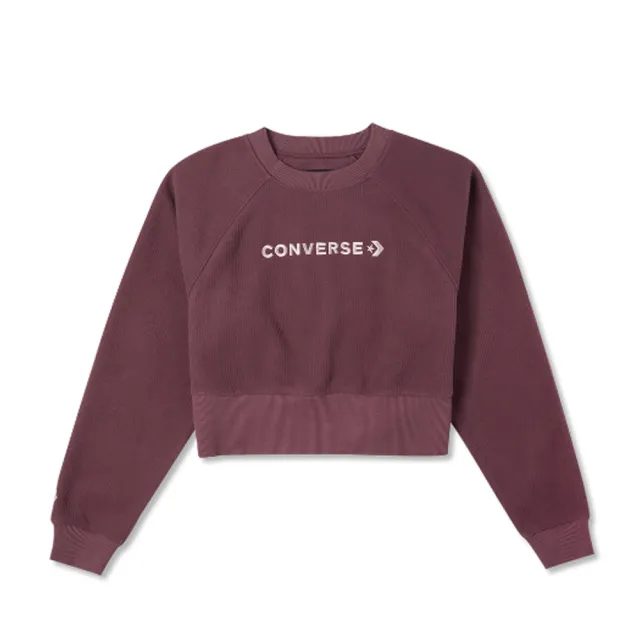 【CONVERSE品牌旗艦店】STRIP WORDMARK CREW DARK 圓領套頭衫 女 紫紅色(10023978-A02)