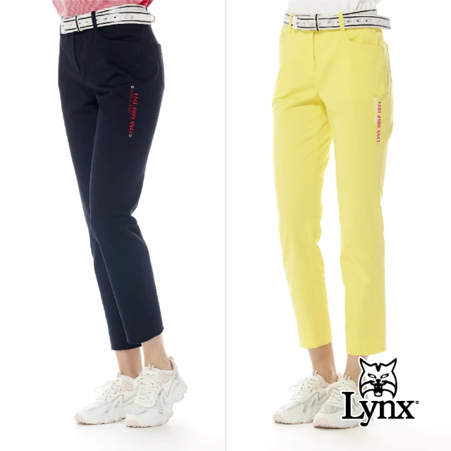 Lynx Golf 女款彈性舒適純棉可放TEE設計後腰剪接LOGO織帶窄管九分褲(二色)