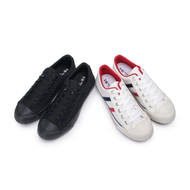 【FUFA Shoes 富發牌】貝殼頭雙線帆布休閒鞋-全黑/紅藍 1CM25(女鞋/女休閒鞋/帆布鞋/全黑鞋)