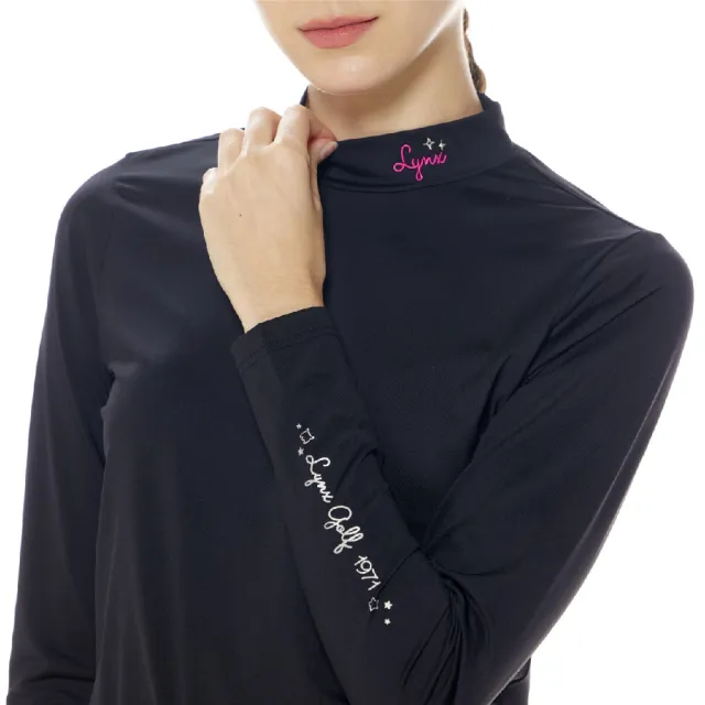 【Lynx Golf】女款保暖抗靜電石墨烯材質袖口印花內搭式長袖POLO衫/高爾夫球衫(二色)