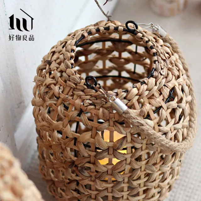 【好物良品】小款_峇里海島手工草編編織落地式裝飾籃吊掛燈(客廳陽台庭院裝飾品 飯店大廳擺飾品)