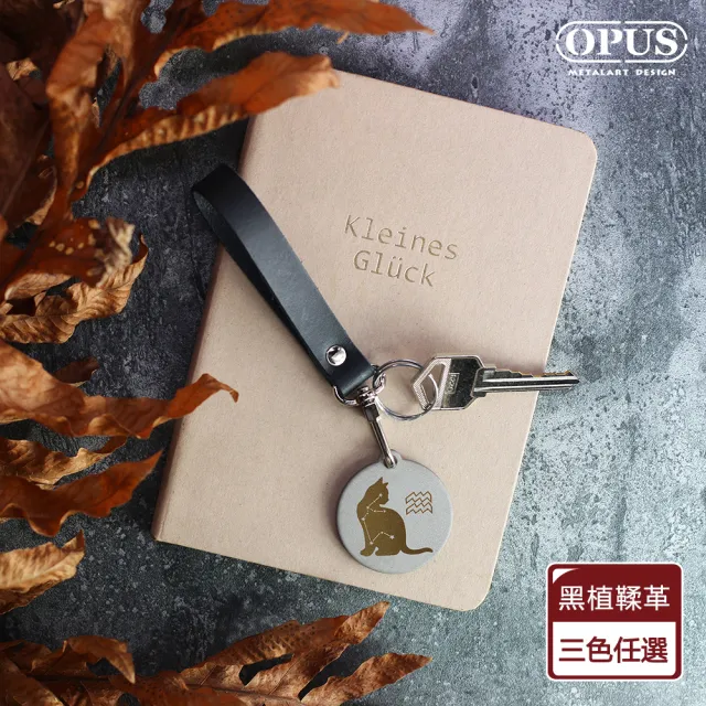 【OPUS 東齊金工】當貓咪變身水瓶座(不鏽鋼鑰匙圈吊飾 / 金屬圓牌皮飾扣環)