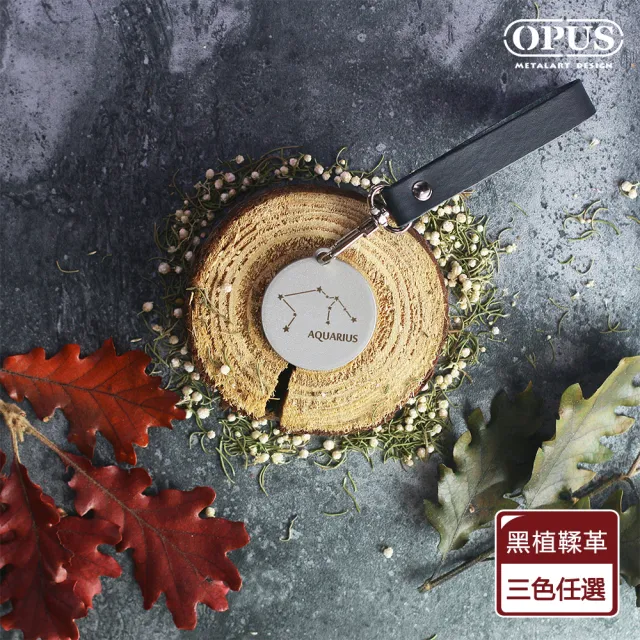 【OPUS 東齊金工】當貓咪變身水瓶座(不鏽鋼鑰匙圈吊飾 / 金屬圓牌皮飾扣環)