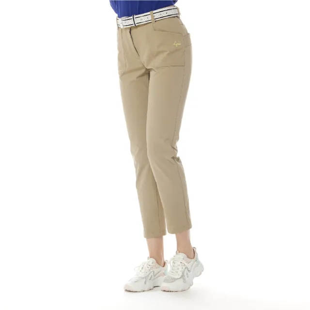 【Lynx Golf】女款彈性舒適造型口袋交叉縫線剪裁設計窄管九分褲(三色)