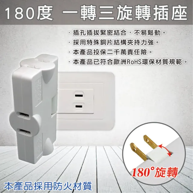 【明家Mayka】2入組TM-A1轉向2孔180度 旋轉插座 三面插(新安規 轉接器 擴充插座 防火 耐高溫)
