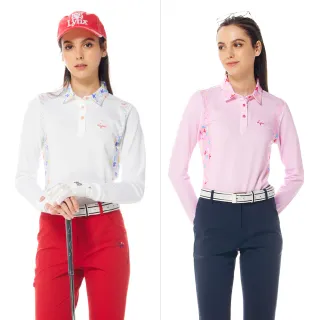 【Lynx Golf】女款合身版吸排袖口短羅紋彩色英文印花長袖POLO衫/高爾夫球衫(二色)