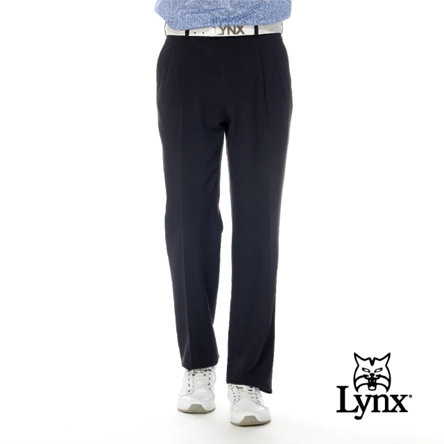 Lynx Golf 男款日本進口布料伸縮腰頭彈性舒適素面雙折西裝長褲(黑色)