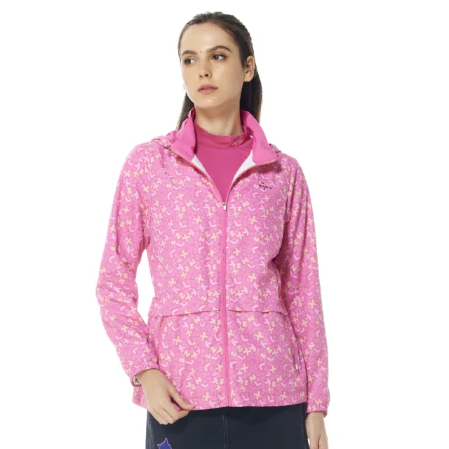 【Lynx Golf】女款保暖舒適TRICOT內刷毛塗鴉風彩色Lynx英文印花長袖可拆式連帽外套(二色)