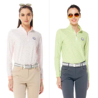 【Lynx Golf】女款吸溼排汗袖口袋設計蝴蝶結印花長袖立領POLO衫/高爾夫球衫(二色)