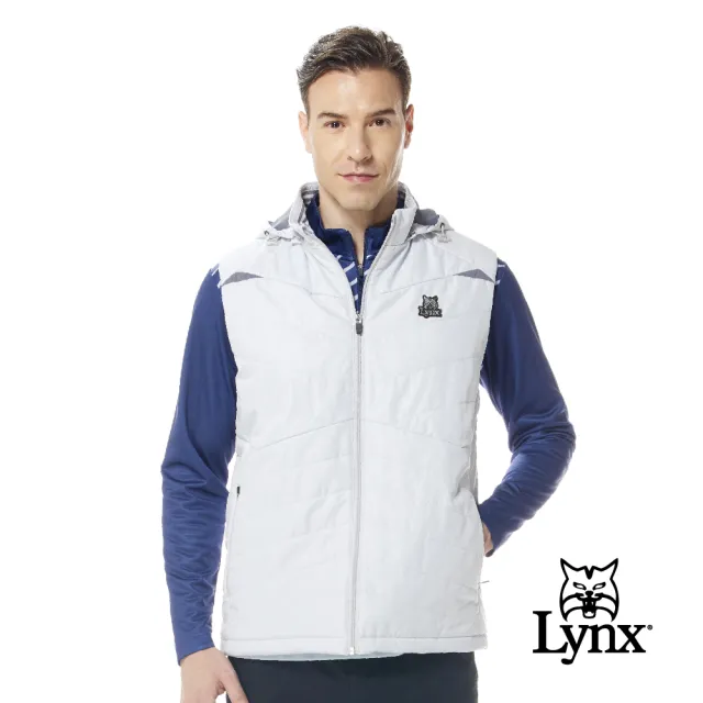 【Lynx Golf】男款防風防潑水刷毛保暖壓光塗鴉風3M反光印花無袖可拆式連帽背心(三色)