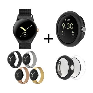 【RedMoon】Google Pixel Watch 2 / Watch 米蘭不銹鋼磁吸式錶帶+PC全包覆雙料防摔錶殼