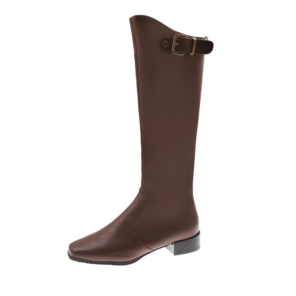 【BalletAngel】素面美型皮帶顯瘦騎士靴(咖)